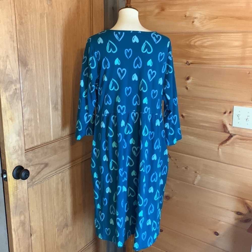 Coldwater Creek teal blue fit and flare dress with heart print Size 1X - Picture 2 of 9